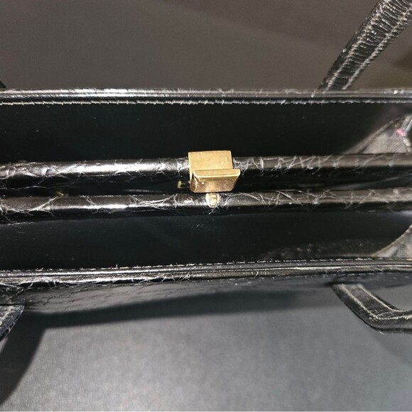 Vintage 1950's Escort Bag Black Croc Embossed Leather Small Tote - Picture 8 of 11